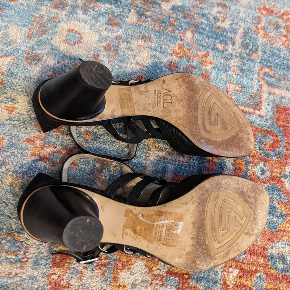 AGL Attilio Giusti Leombruni 40/US 10 Black Leather Heeled Strappy Cage Sandals - Picture 6 of 9